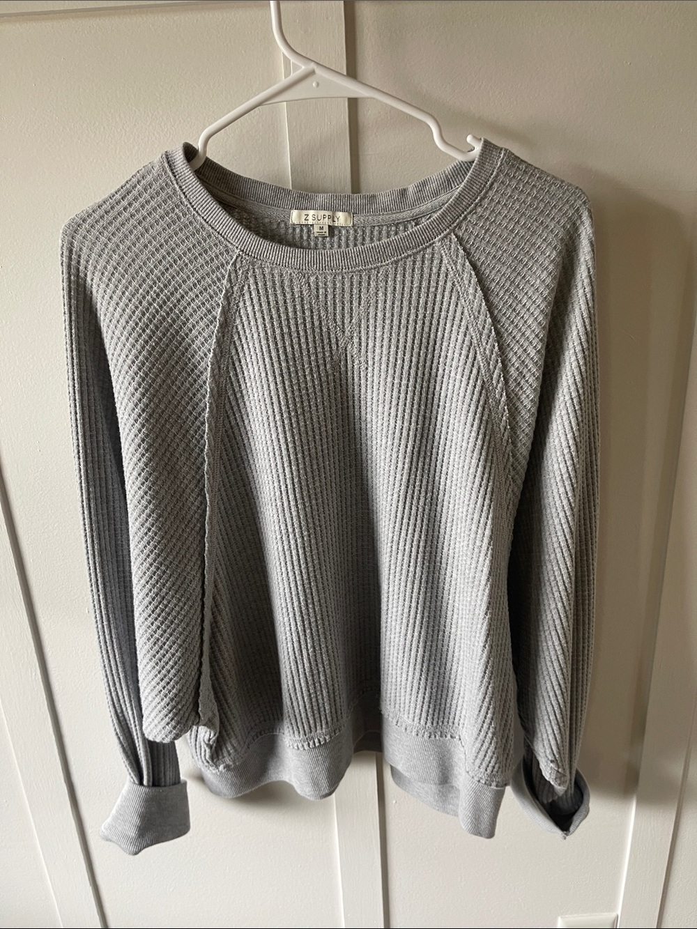 Z Supply Light Gray Waffle Knit Crewneck Sweatshirt